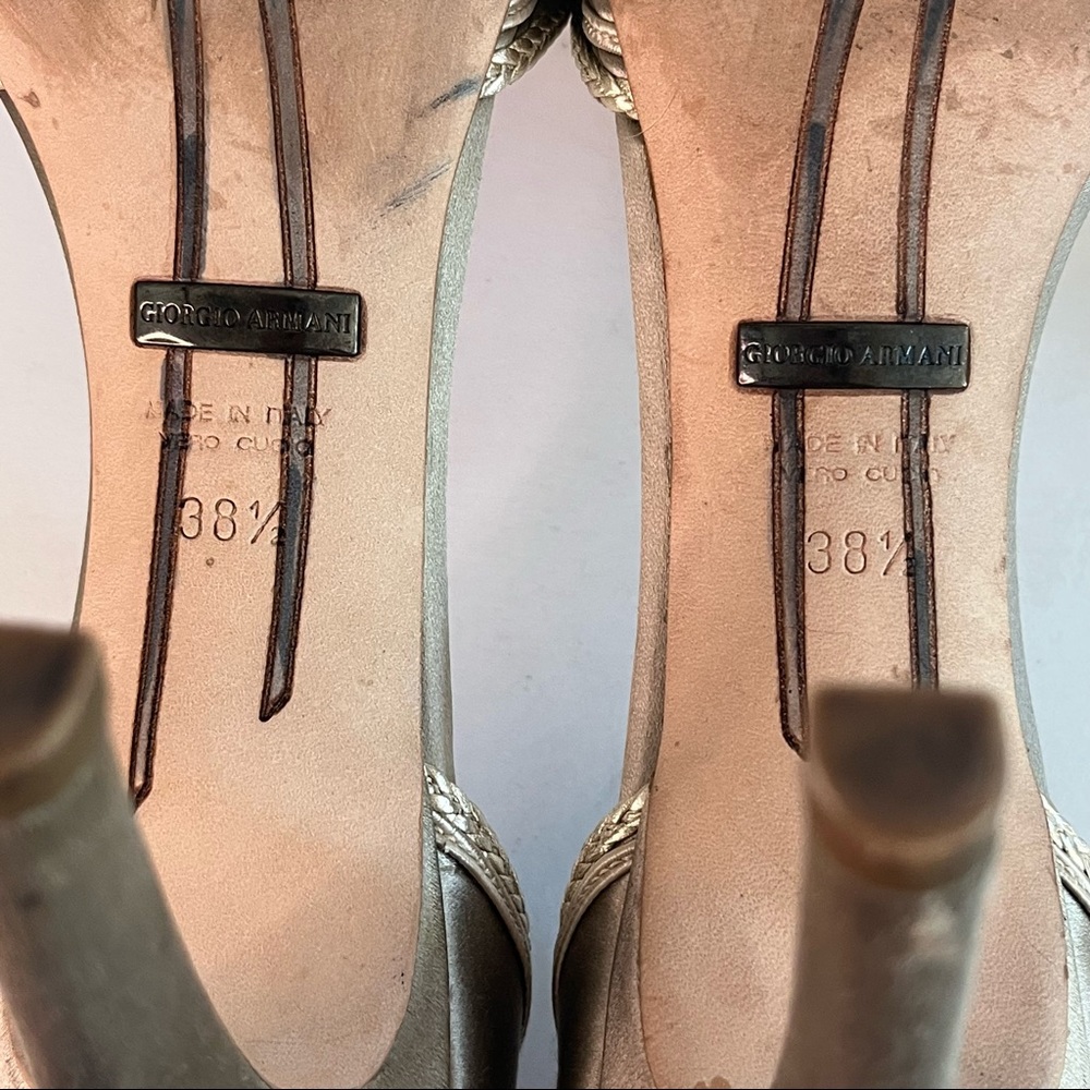 Giorgio Armani Metallic Embroidered Satin Heels - Picture 5 of 12